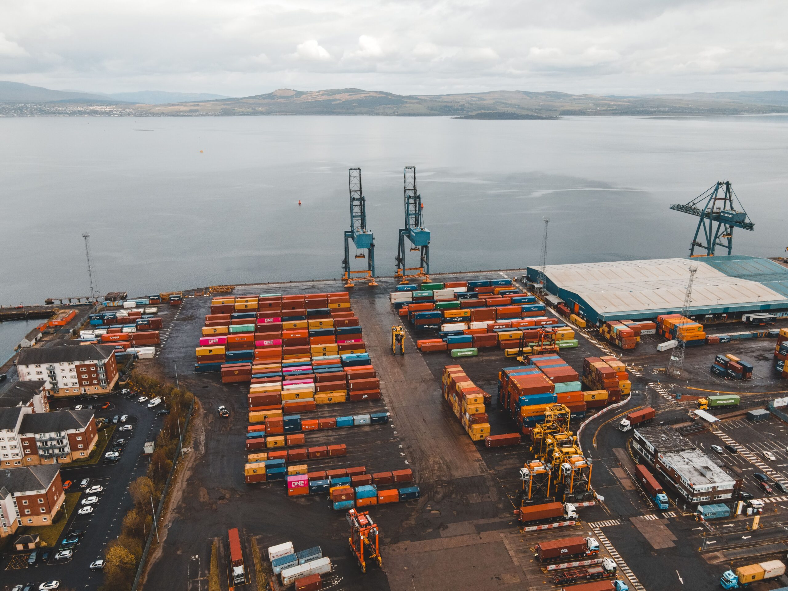 Container port with cranes - global freight shipping